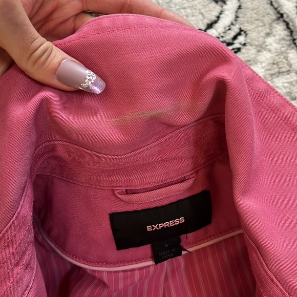 Super Cute & Unique Express Canvas Cotton Pink Trench Coat Jacket W/ Belt small - Picture 9 of 15